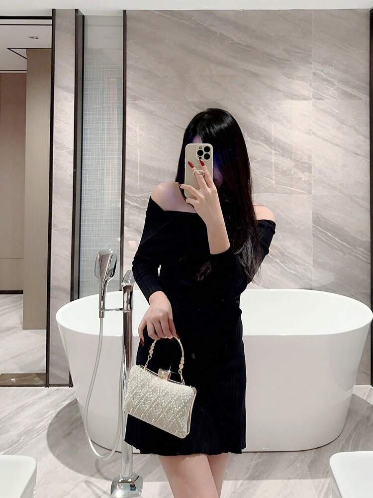 Women's Faux Pearl Box Clutch Evening Bag Romantic Wedding Bridal Dance Prom Party Bag Elegant Formal Chain Handbag For Ladies