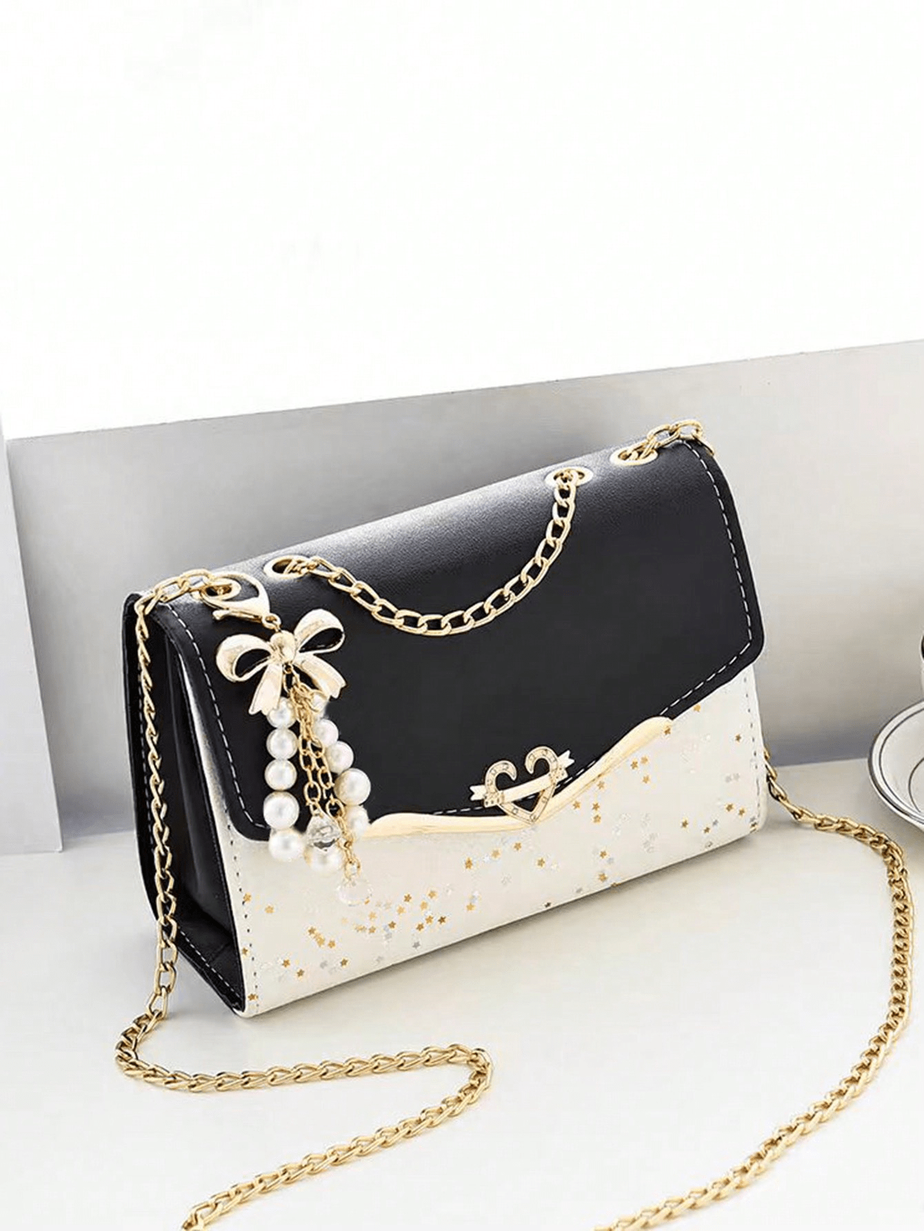 Women's Bow Faux Pearl Decor Square Bag Flap Chain PU Student Mini Crossbody Shoulder Bag Elegant Fashion Gift For Mom Girls