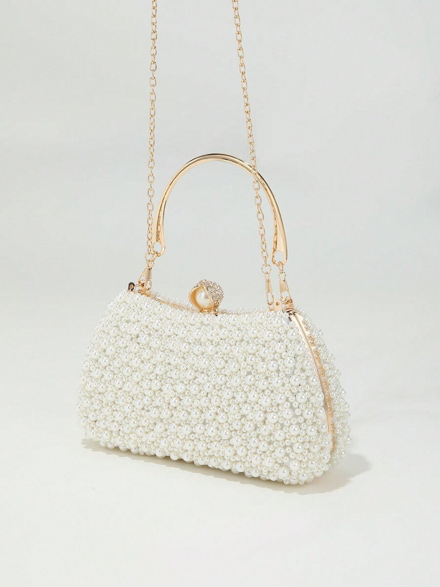 Women's Heavy Duty Box Shape Pearl Chain Clutch Bag Solid Color Romantic Party Wedding Gathering Elegant Fashion Evening Bag