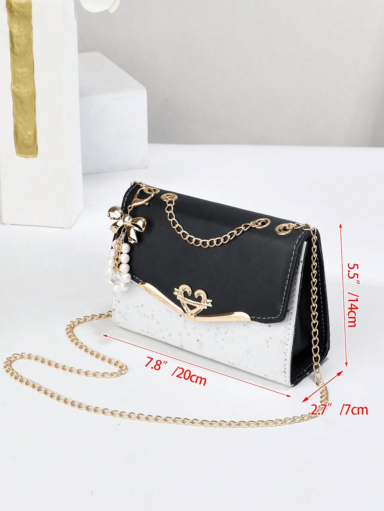 Women's Bow Faux Pearl Decor Square Bag Flap Chain PU Student Mini Crossbody Shoulder Bag Elegant Fashion Gift For Mom Girls