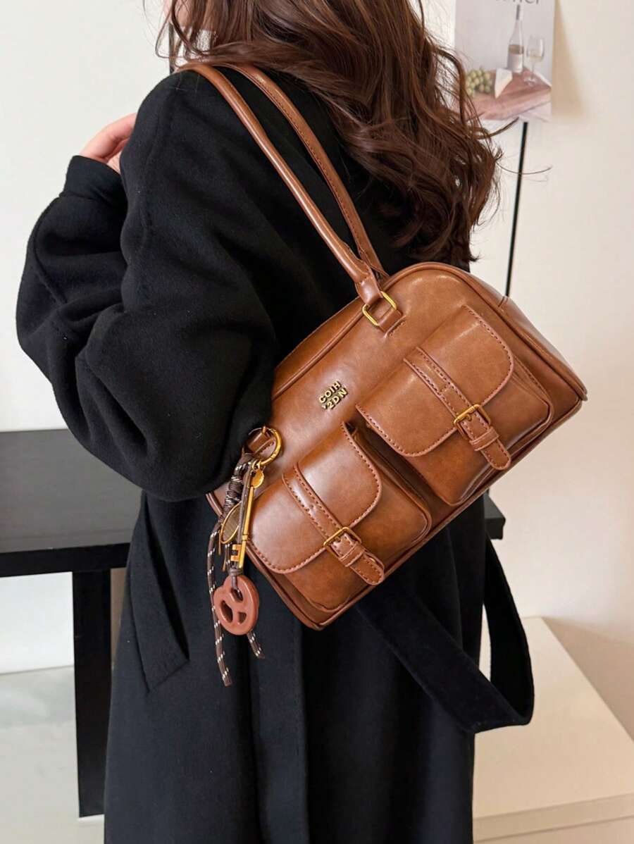 Women's Bread Knot Pendant Pillow Bag Multi-Pocket Shoulder Crossbody Armpit Bag Retro Simplicity Versatile Shopping Purse