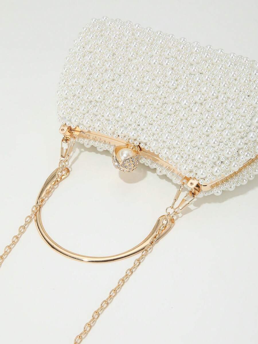 Women's Heavy Duty Box Shape Pearl Chain Clutch Bag Solid Color Romantic Party Wedding Gathering Elegant Fashion Evening Bag