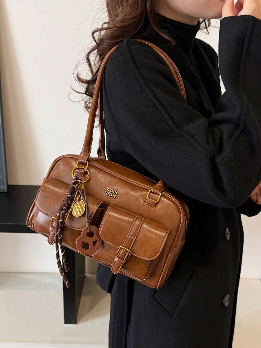 Women's Bread Knot Pendant Pillow Bag Multi-Pocket Shoulder Crossbody Armpit Bag Retro Simplicity Versatile Shopping Purse
