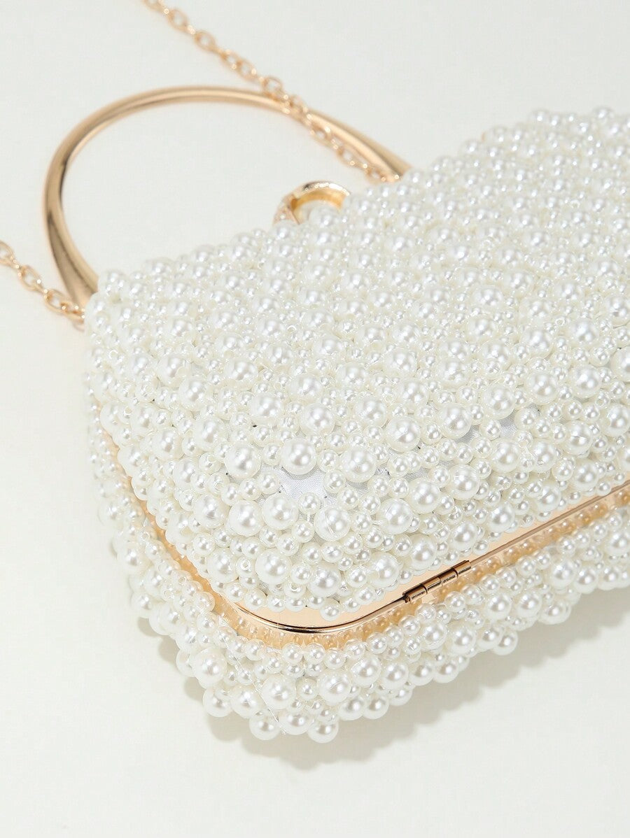 Women's Heavy Duty Box Shape Pearl Chain Clutch Bag Solid Color Romantic Party Wedding Gathering Elegant Fashion Evening Bag
