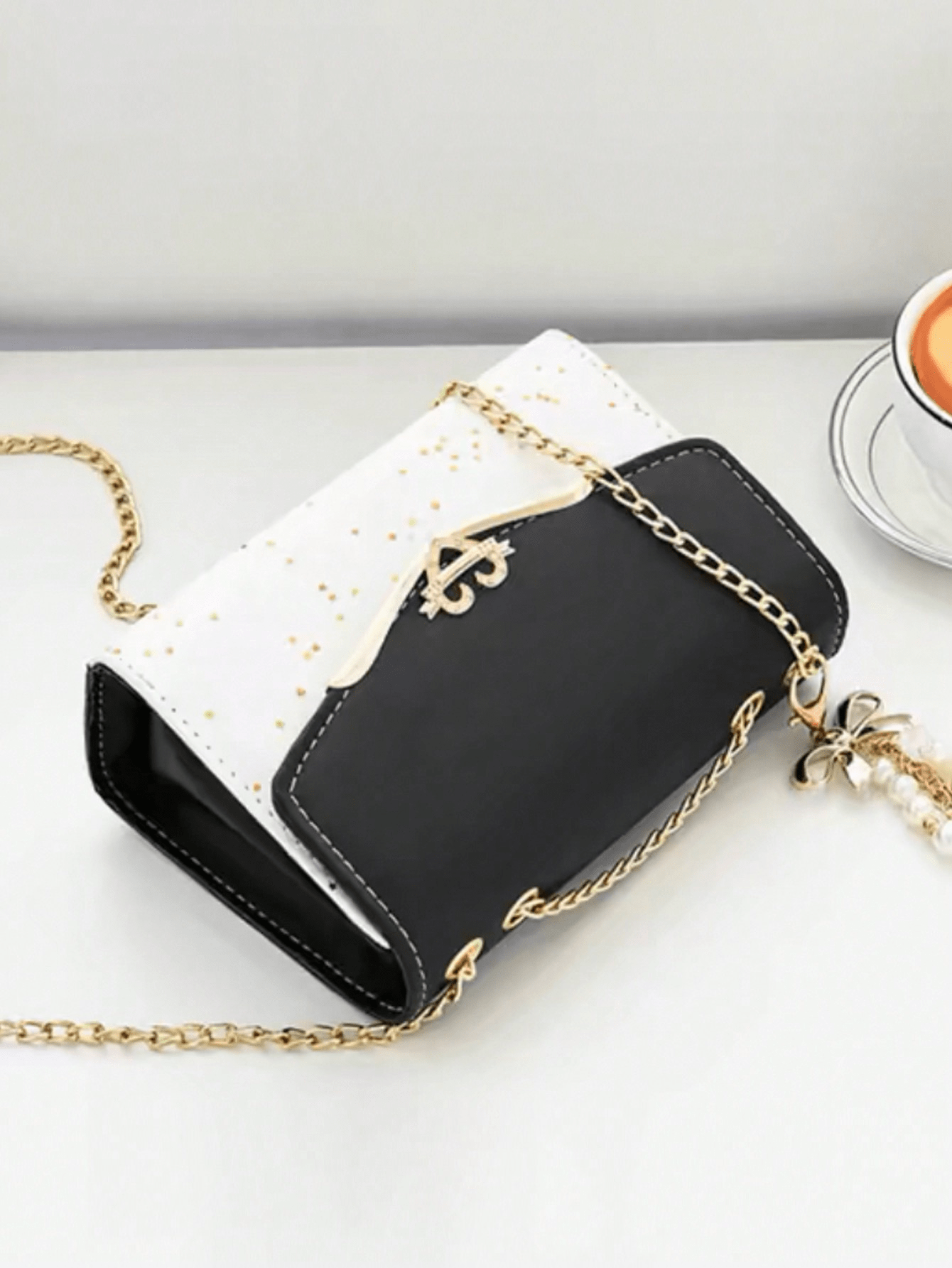 Women's Bow Faux Pearl Decor Square Bag Flap Chain PU Student Mini Crossbody Shoulder Bag Elegant Fashion Gift For Mom Girls