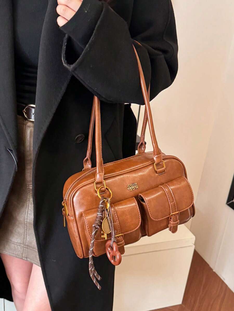 Women's Bread Knot Pendant Pillow Bag Multi-Pocket Shoulder Crossbody Armpit Bag Retro Simplicity Versatile Shopping Purse