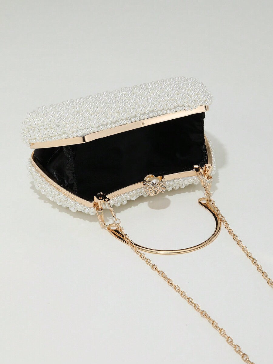 Women's Heavy Duty Box Shape Pearl Chain Clutch Bag Solid Color Romantic Party Wedding Gathering Elegant Fashion Evening Bag