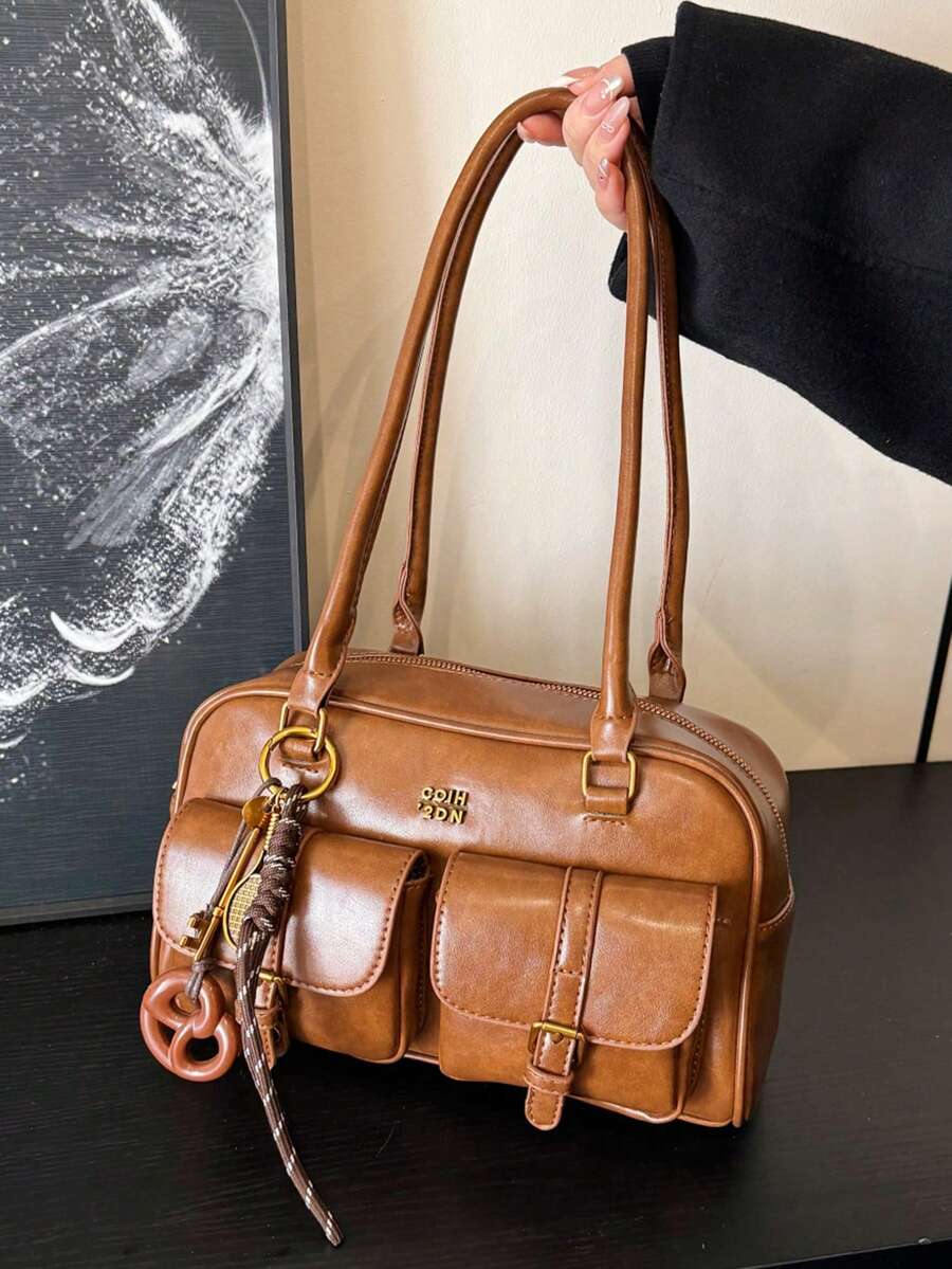 Women's Bread Knot Pendant Pillow Bag Multi-Pocket Shoulder Crossbody Armpit Bag Retro Simplicity Versatile Shopping Purse