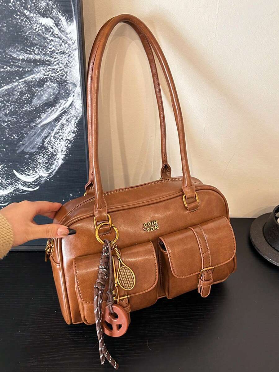 Women's Bread Knot Pendant Pillow Bag Multi-Pocket Shoulder Crossbody Armpit Bag Retro Simplicity Versatile Shopping Purse
