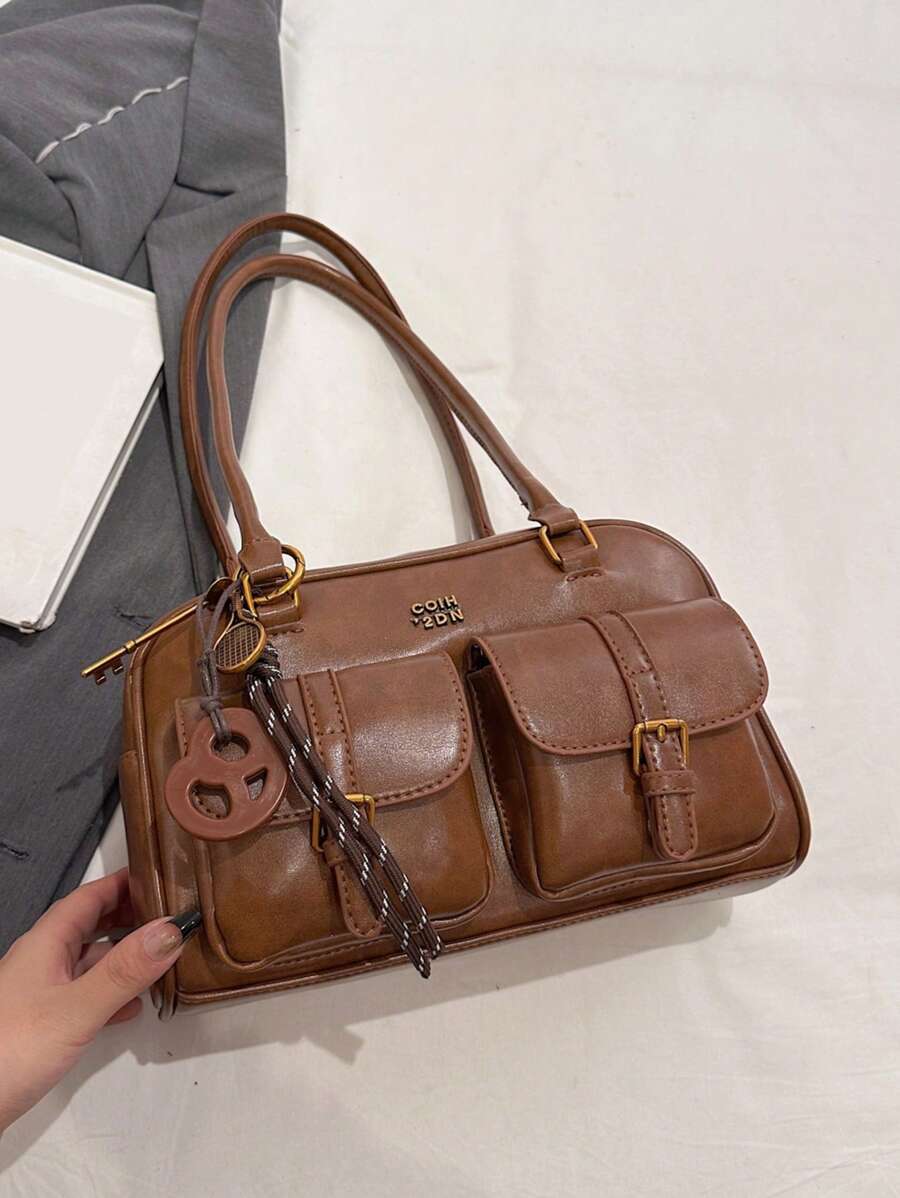 Women's Bread Knot Pendant Pillow Bag Multi-Pocket Shoulder Crossbody Armpit Bag Retro Simplicity Versatile Shopping Purse