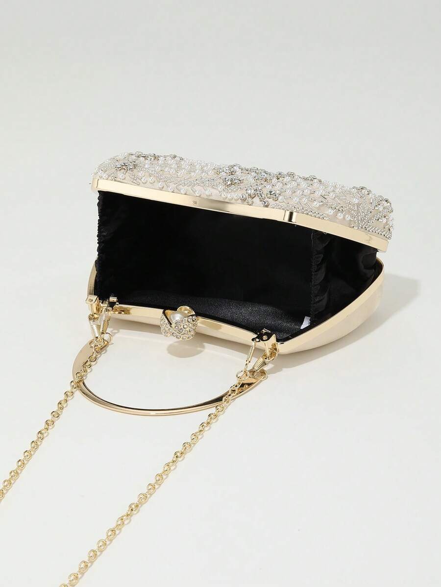Women's Heavy Duty Box Shape Pearl Chain Clutch Bag Solid Color Romantic Party Wedding Gathering Elegant Fashion Evening Bag