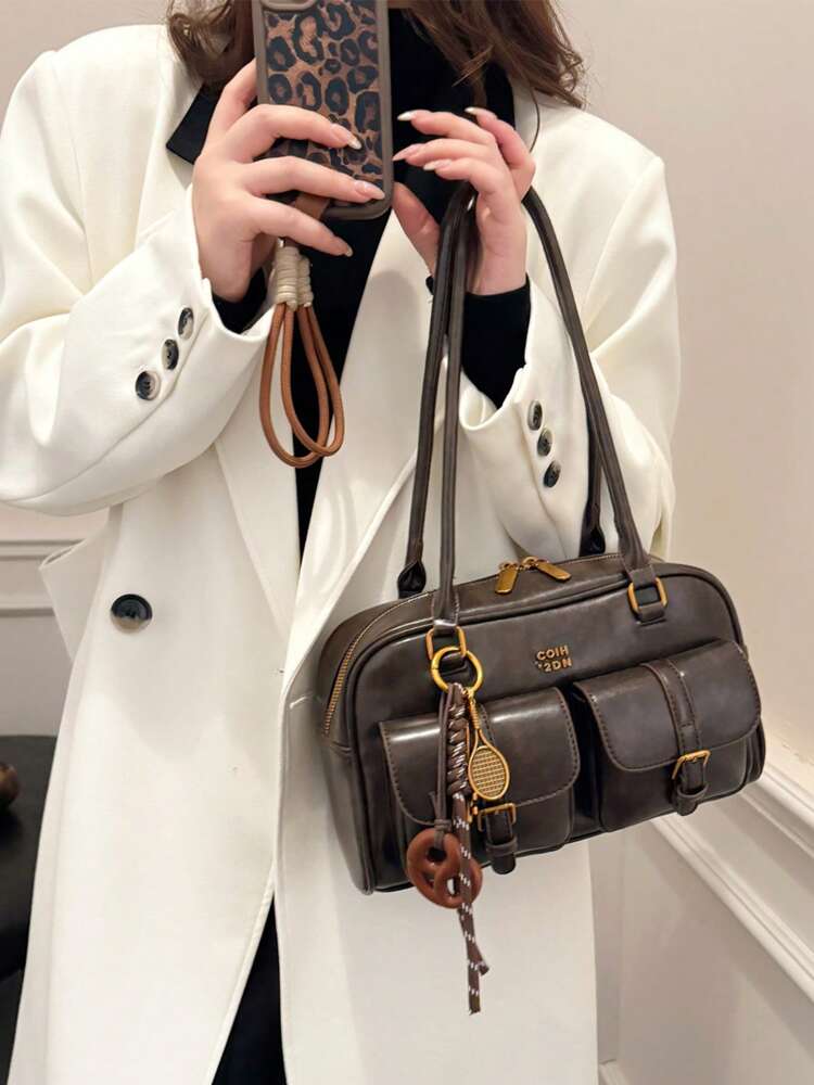 Women's Bread Knot Pendant Pillow Bag Multi-Pocket Shoulder Crossbody Armpit Bag Retro Simplicity Versatile Shopping Purse