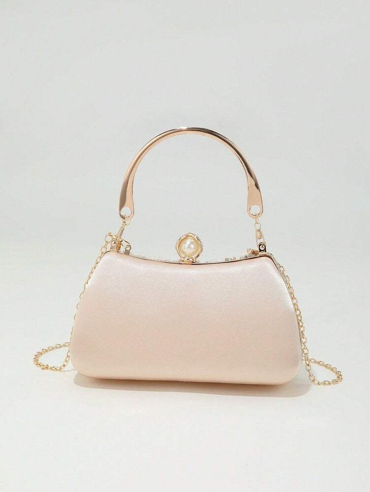 Women's Heavy Duty Box Shape Pearl Chain Clutch Bag Solid Color Romantic Party Wedding Gathering Elegant Fashion Evening Bag