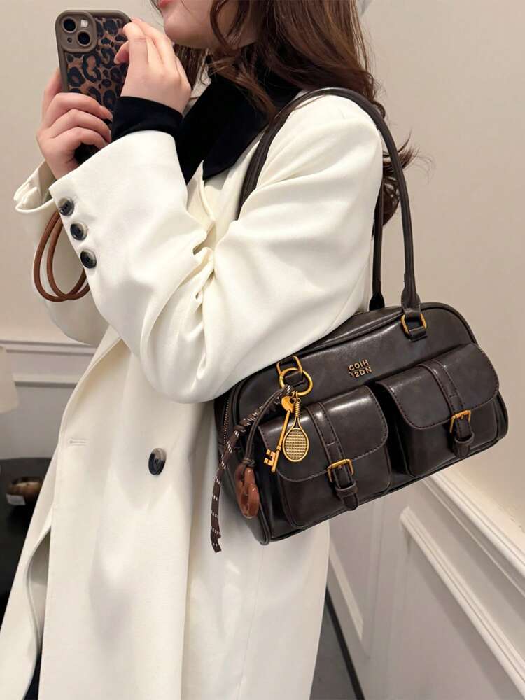 Women's Bread Knot Pendant Pillow Bag Multi-Pocket Shoulder Crossbody Armpit Bag Retro Simplicity Versatile Shopping Purse