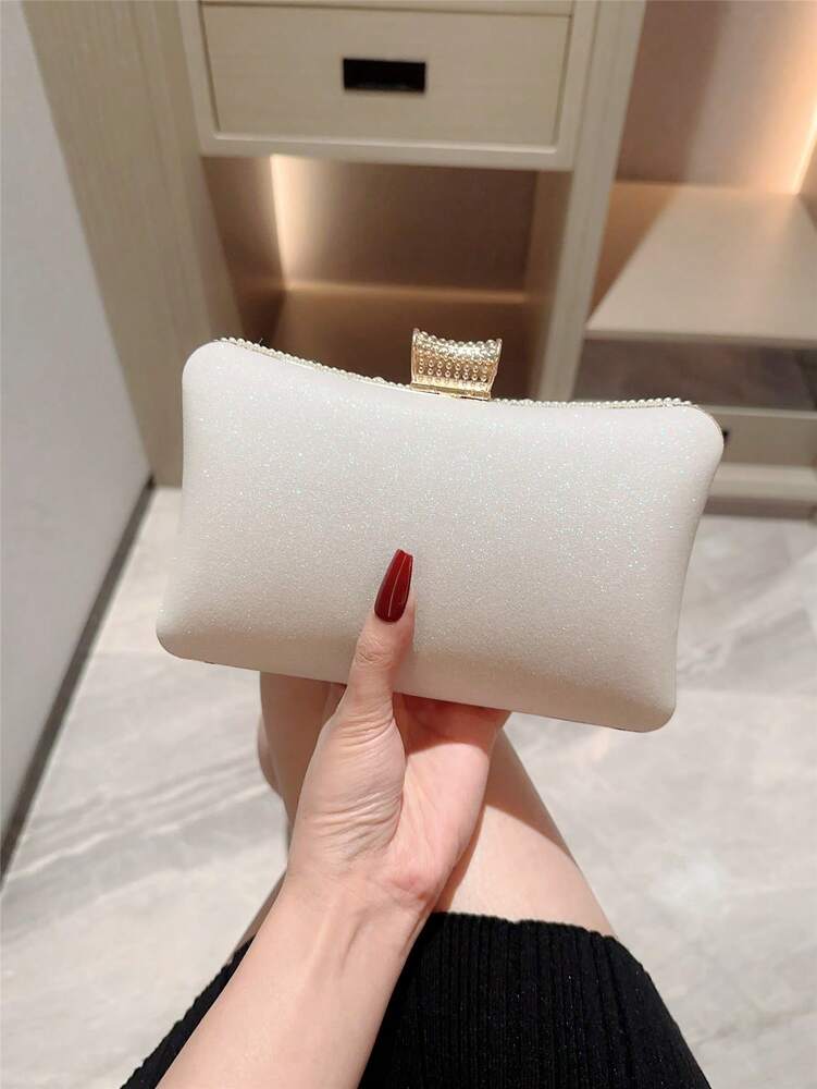Women's Faux Pearl Box Clutch Evening Bag Romantic Wedding Bridal Dance Prom Party Bag Elegant Formal Chain Handbag For Ladies
