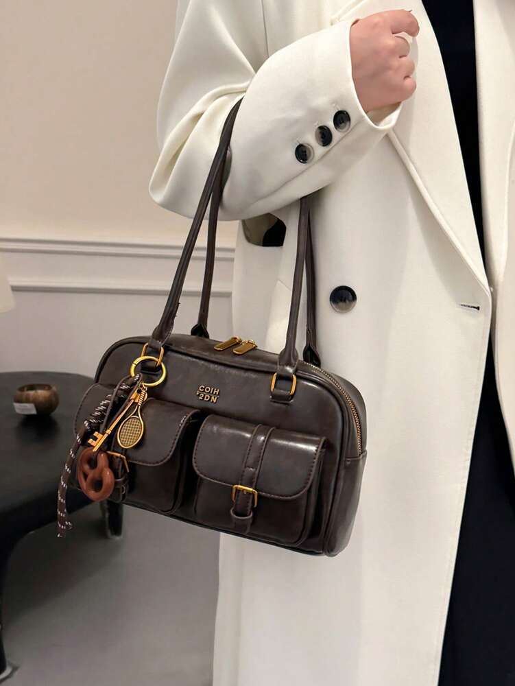 Women's Bread Knot Pendant Pillow Bag Multi-Pocket Shoulder Crossbody Armpit Bag Retro Simplicity Versatile Shopping Purse