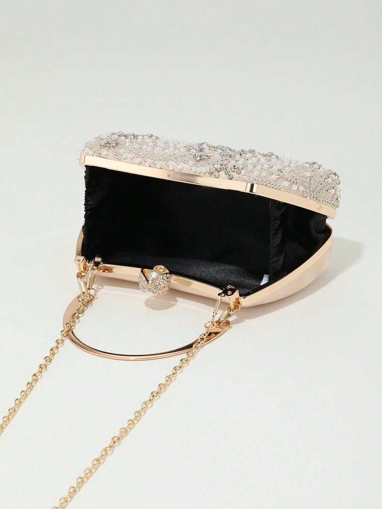 Women's Heavy Duty Box Shape Pearl Chain Clutch Bag Solid Color Romantic Party Wedding Gathering Elegant Fashion Evening Bag