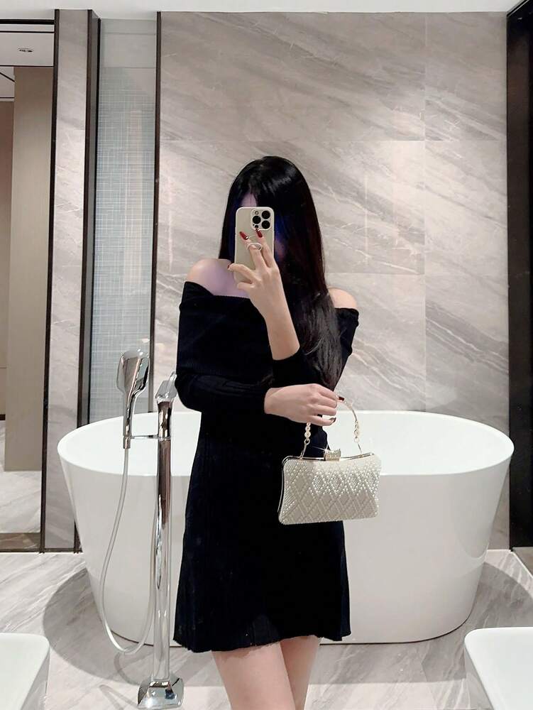 Women's Faux Pearl Box Clutch Evening Bag Romantic Wedding Bridal Dance Prom Party Bag Elegant Formal Chain Handbag For Ladies