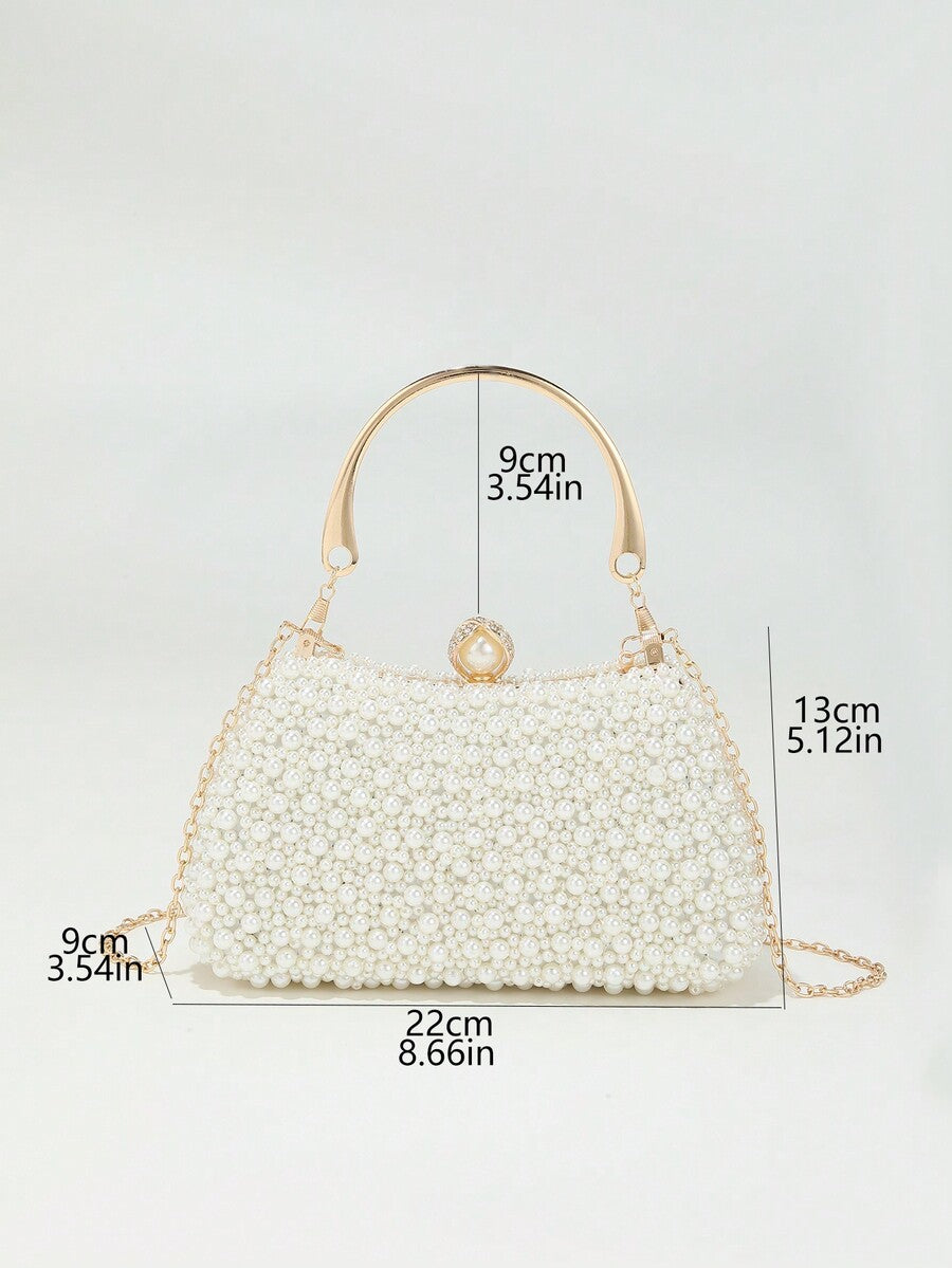 Women's Heavy Duty Box Shape Pearl Chain Clutch Bag Solid Color Romantic Party Wedding Gathering Elegant Fashion Evening Bag