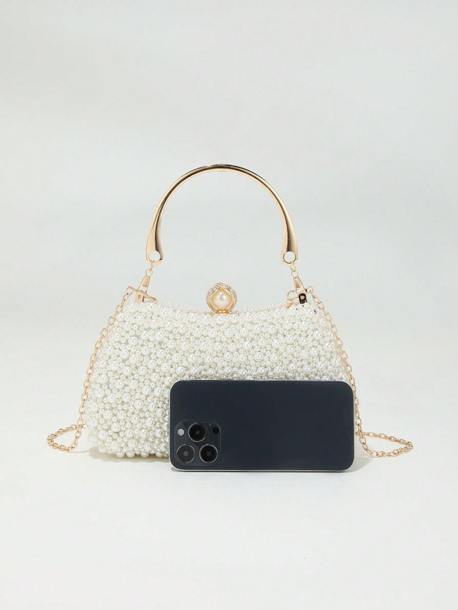 Women's Heavy Duty Box Shape Pearl Chain Clutch Bag Solid Color Romantic Party Wedding Gathering Elegant Fashion Evening Bag