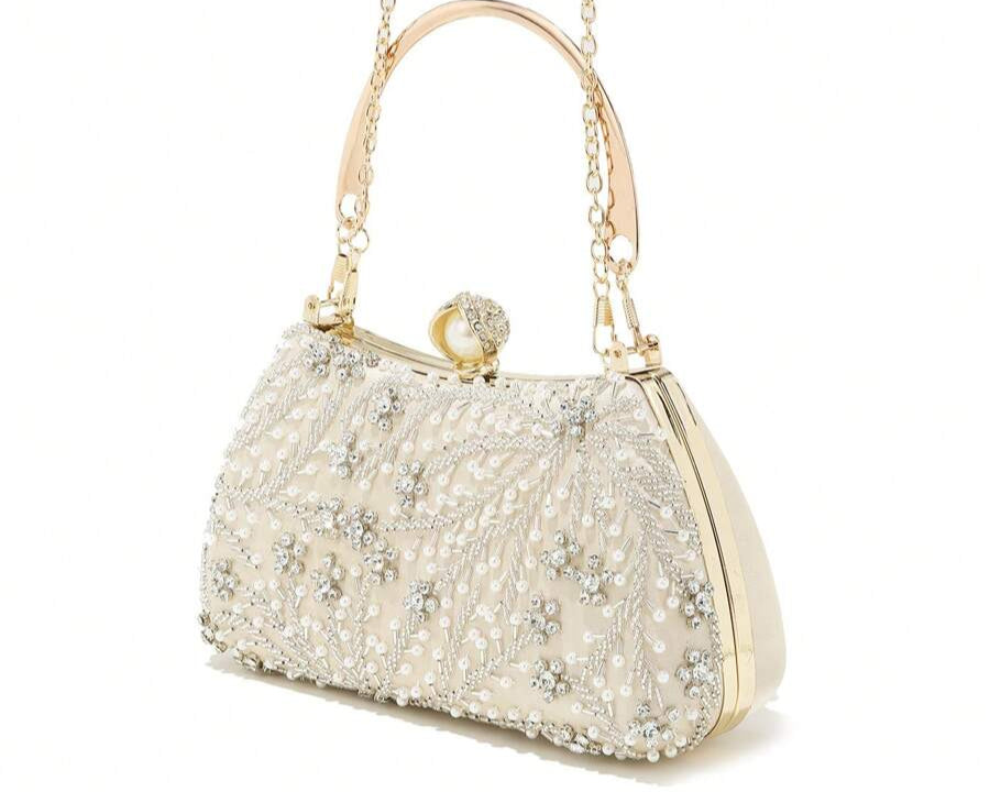 Women's Heavy Duty Box Shape Pearl Chain Clutch Bag Solid Color Romantic Party Wedding Gathering Elegant Fashion Evening Bag