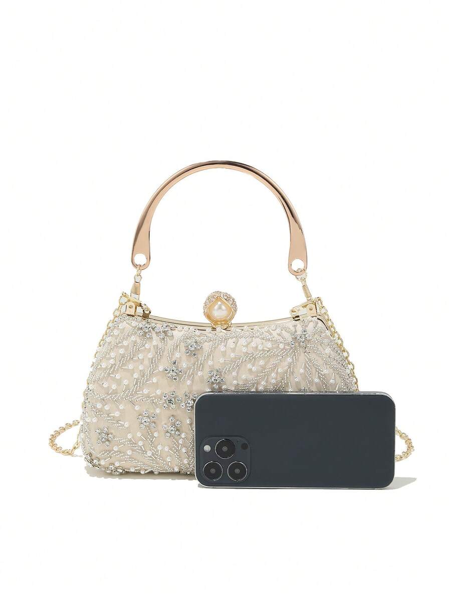 Women's Heavy Duty Box Shape Pearl Chain Clutch Bag Solid Color Romantic Party Wedding Gathering Elegant Fashion Evening Bag