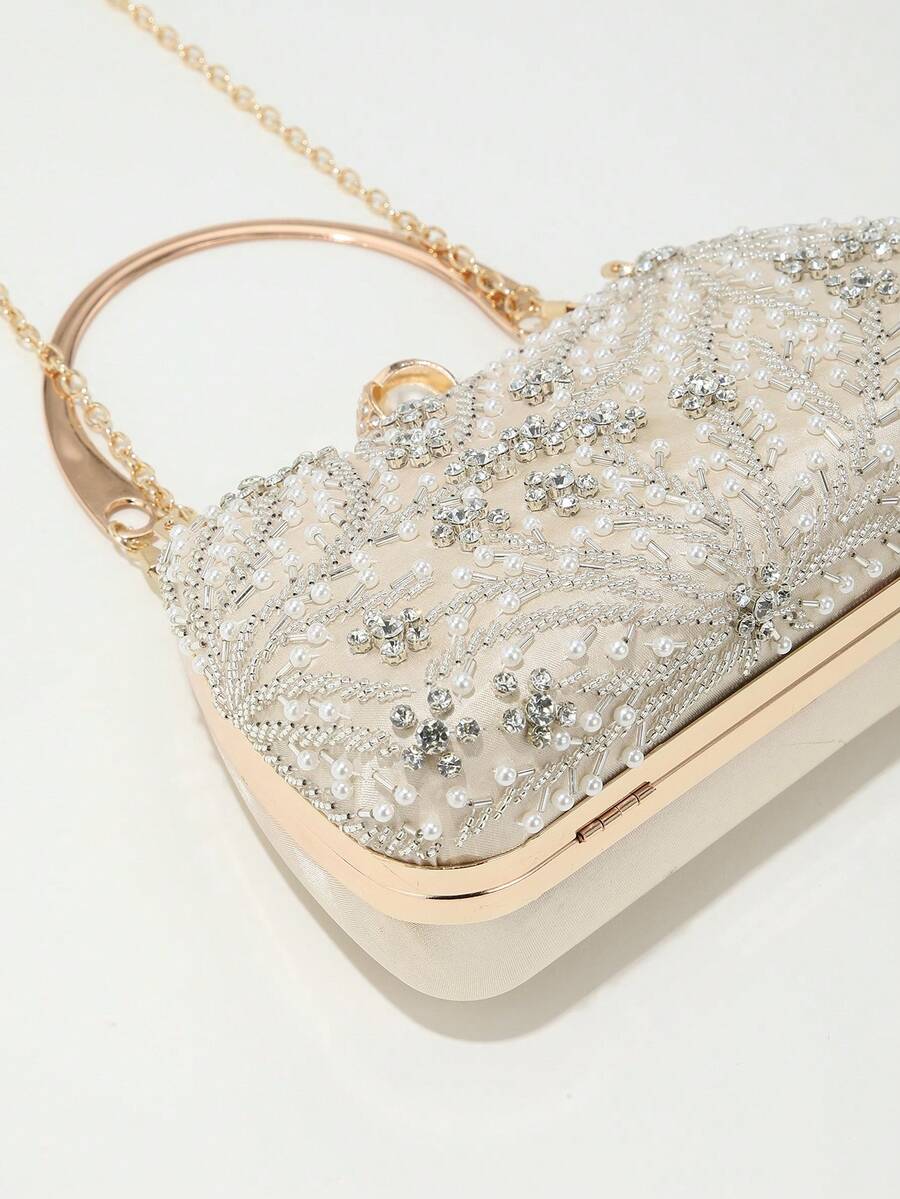Women's Heavy Duty Box Shape Pearl Chain Clutch Bag Solid Color Romantic Party Wedding Gathering Elegant Fashion Evening Bag