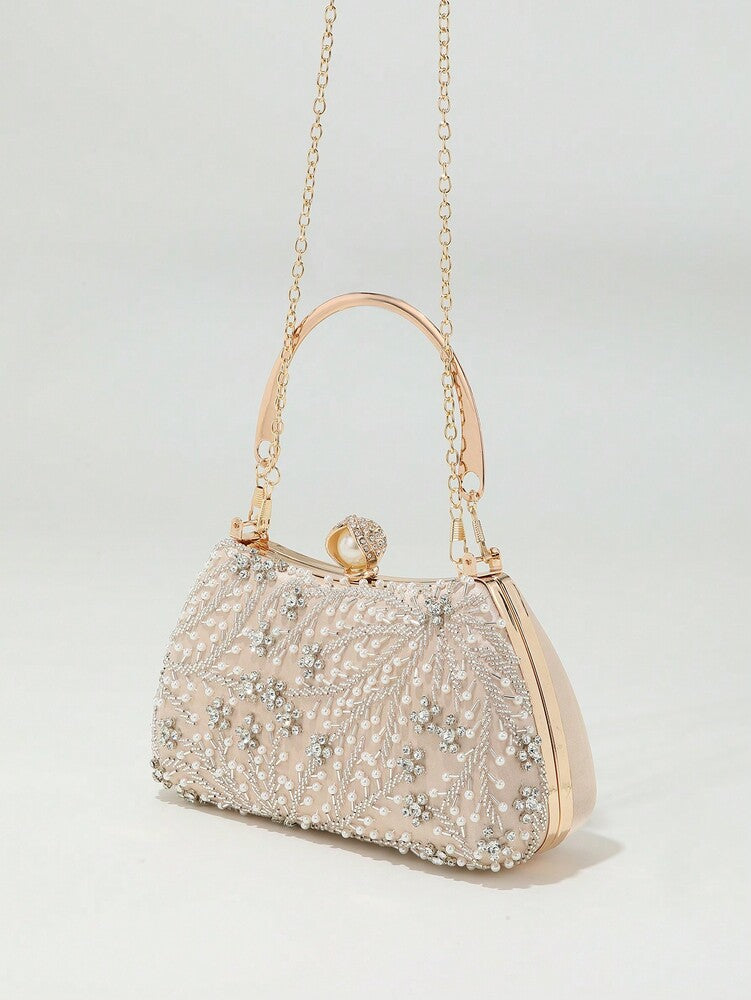 Women's Heavy Duty Box Shape Pearl Chain Clutch Bag Solid Color Romantic Party Wedding Gathering Elegant Fashion Evening Bag