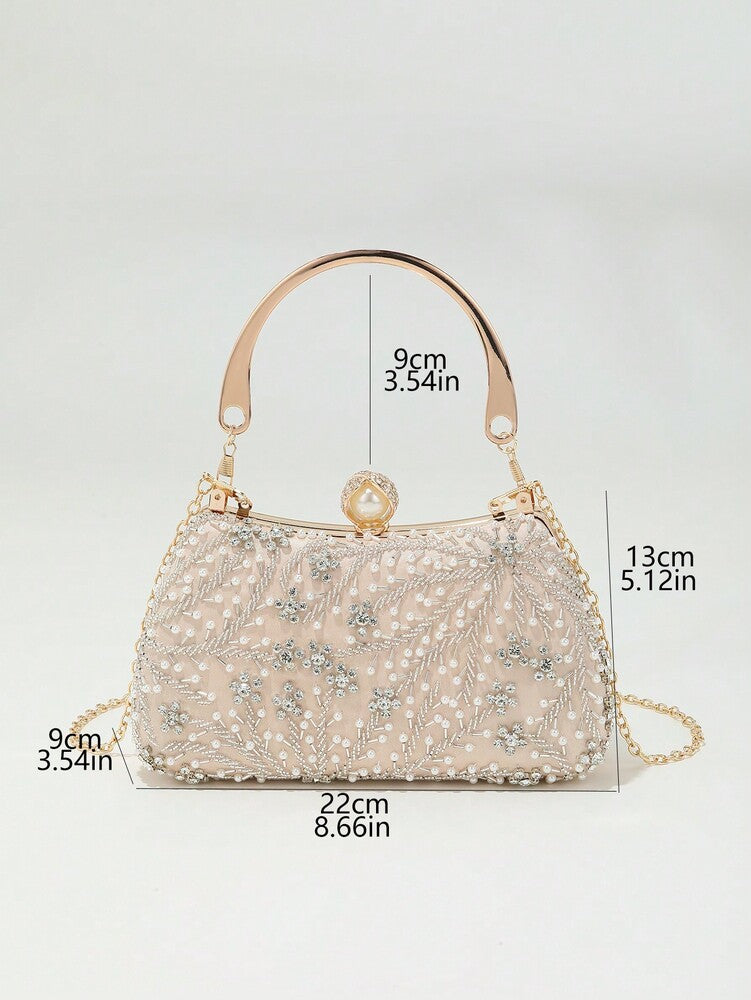 Women's Heavy Duty Box Shape Pearl Chain Clutch Bag Solid Color Romantic Party Wedding Gathering Elegant Fashion Evening Bag