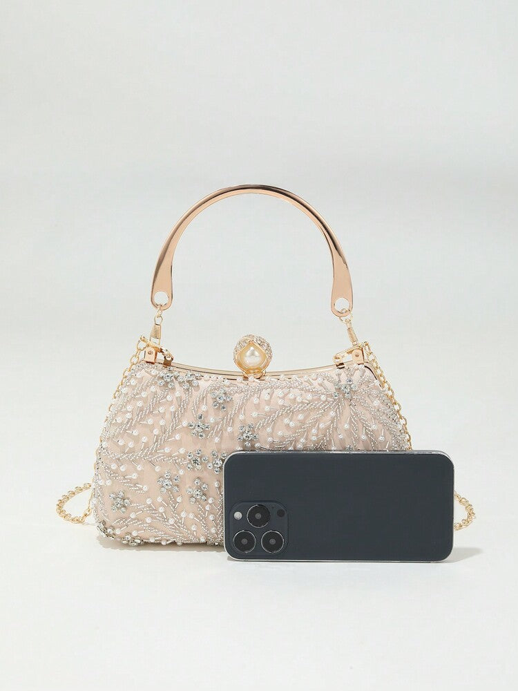 Women's Heavy Duty Box Shape Pearl Chain Clutch Bag Solid Color Romantic Party Wedding Gathering Elegant Fashion Evening Bag